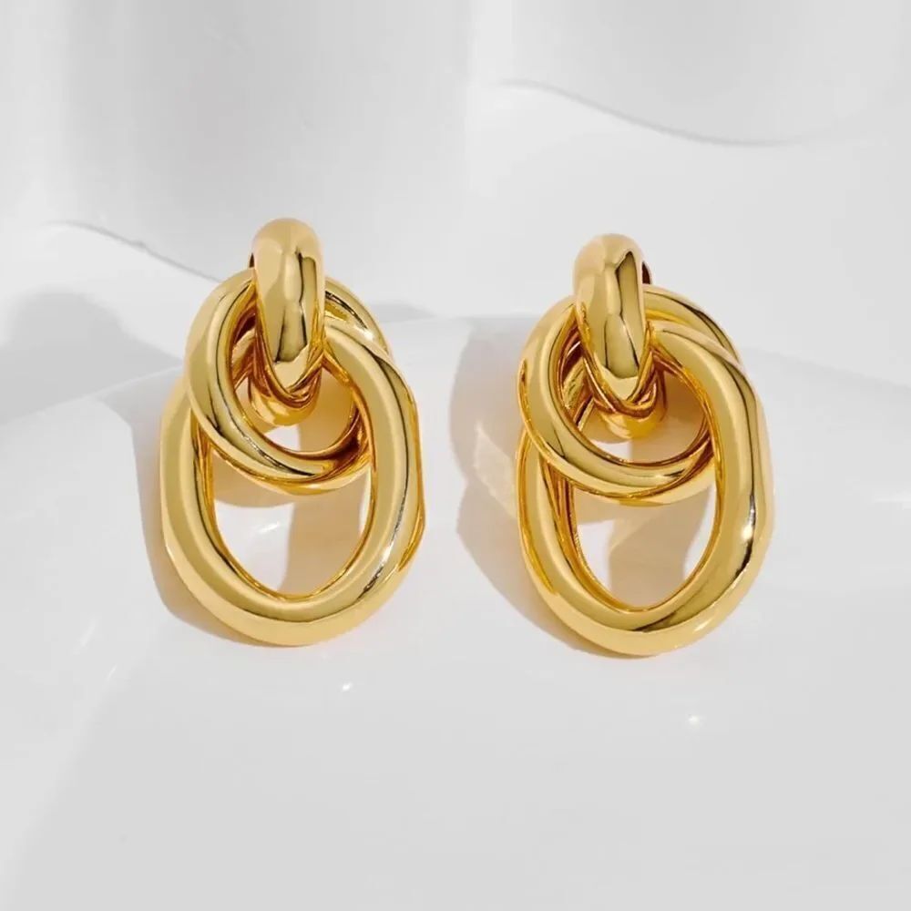 18K Gold Geometric Dangle Drop Earrings